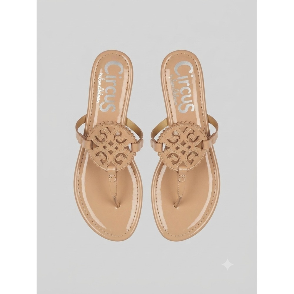 Circus by Sam Edelman Minimalist Nude Patent Medallion Thong Sandals Womens 8